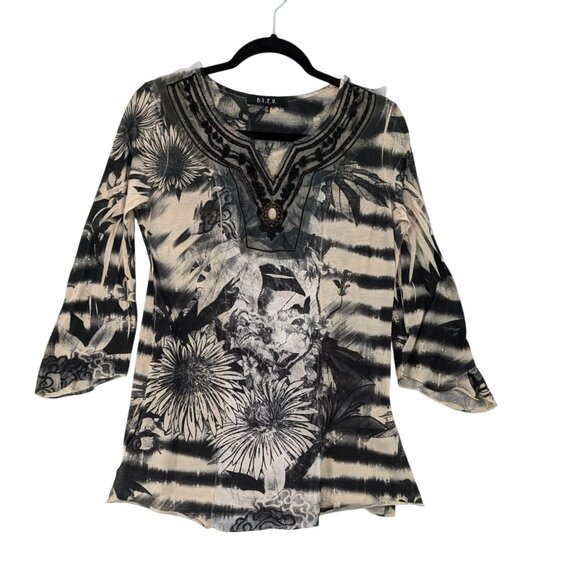 B.L.E.U. Tops - BLEU Tunic Top Women Size M Abstract Floral Medallion Festival Witchy Artsy Goth